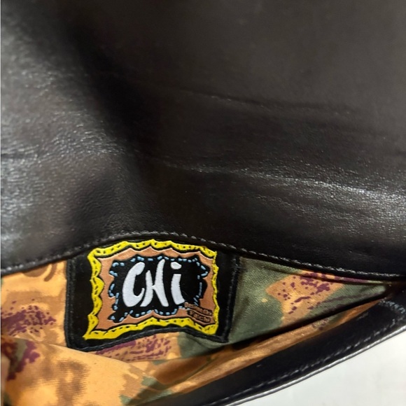 Chi Leopard Print leather and Black Clutch wristlet Bag